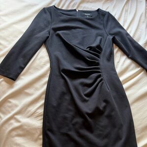 DKNY Black Ruched Long Sleeve Sheath Dress
